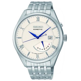 Seiko Men's SRN055 Stainless Steel Kinetic Watch with a Etched Dial and 6 Month Power Reserve