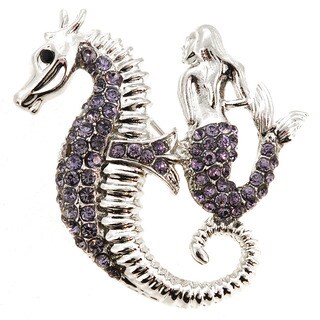 Cubic Zirconia Purple Seahorse and Mermaid Crystal Pin Brooch