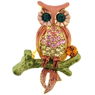 Brown Owl Cubic Zirconia Pin Brooch