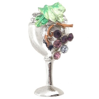 Cubic Zirconia Purple Grapes Wine Glass Brooch