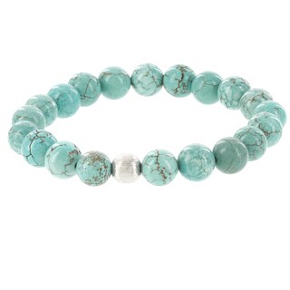 Fox and Baubles Brass Men's Turquoise and Silver Beaded Stretch Bracelet