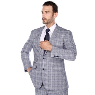 Verno Men's Iacopo Blue and Tan Glen Plaid Classic Fit Italian Style Pic-stitch Peak Lapel 2-piece Suit
