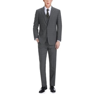 Verno Men's Giovanni Grey and Black English Plaid Classic Fit Italian Style 3-piece Suit