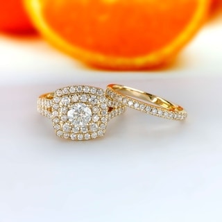 De Couer 14k Yellow Gold 2ct TDW Diamond Cluster One Band Engagement Ring Set (H-I, I2)