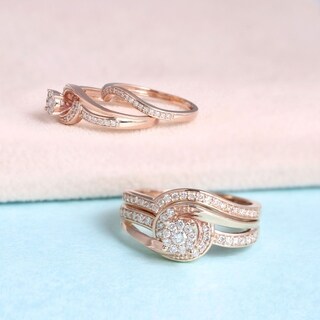 De Couer 10k Rose Gold 1/3ct TDW Diamond Cluster Engagement Ring Set with One Band (H-I, I2)