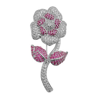 Collette Z Sterling Silver Cubic Zirconia Flower with Stem Pin
