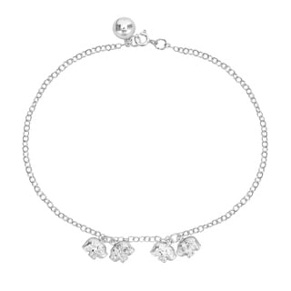 Two Couple Elephants Jingle Bell Charm .925 Silver Anklet (Thailand)