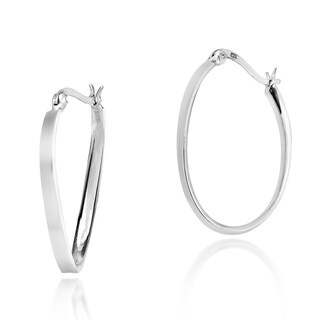 Trendy Sleek Twisty Oval V Lock Sterling Silver Hoop Earrings (Thailand)
