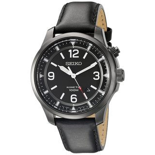 Seiko Men's SKA709 Stainless Steel Kinetic Watch with a Black Dial and 6 a Month Power Reserve