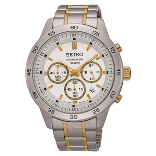 Seiko Men's SKS523 Stainless Steel Chronograph Watch with a White Dial and 100M Water Resistance