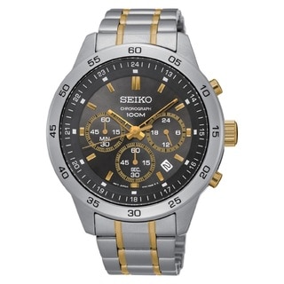 Seiko Men's SKS525 Stainless Steel Chronograph Watch with a Black Dial and 100M Water Resistance