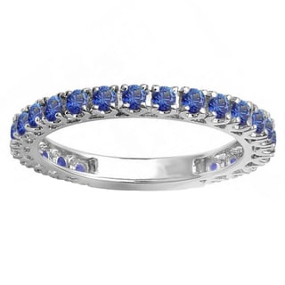 14k White Gold 1ct Round Blue Sapphire Eternity Wedding Band