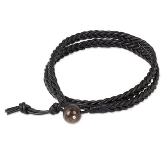 Men's Leather 'Double Ebony' Tiger's Eye Bracelet (Thailand)
