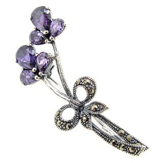 Queenberry Sterling Silver Amethyst Flower Brooch