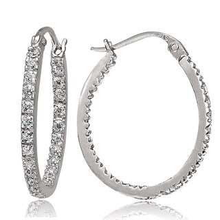 ICZ Stonez Silver Inside-Out Cubic Zirconia 2mm Round Hoop Earrings, 22mm