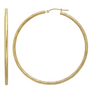 14k Yellow Gold Extra Large Diamond Cut Hoop Earring