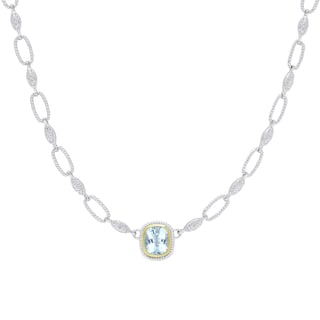 Dolce Giavonna Silver Overlay Cushion-Cut Blue Topaz Necklace