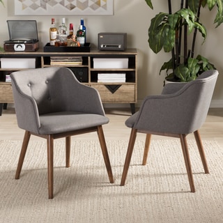 Baxton Studio Hypatia Mid-century Modern Grey Fabric Walnut Wood Button-tufted Accent Chair (Set of 2)