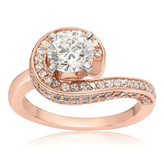 Modern Asymmetrical Round Brilliant 2 Carat Diamond Engagement Ring In 14K Rose Gold (H-I, I1-I2)