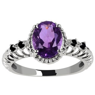 1.75 Carat Weight Genuine Amethyst and Sapphire 925 Sterling Silver Ring