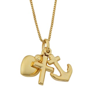 Fremada 18k Yellow Gold Italian Faith, Hope, Charity Pendant on Complementary Box Chain Necklace (18 inches)