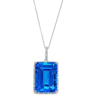 Kabella 14k White Gold Diamond Accent and Blue Topaz Pendant