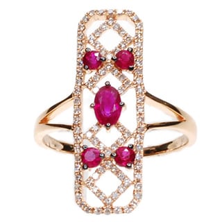 Kabella 18k Rose Gold Ruby and Diamond Accent Ring