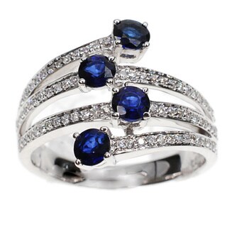 Kabella 14k White Gold Sapphire and Diamond Accent Bypass Ring