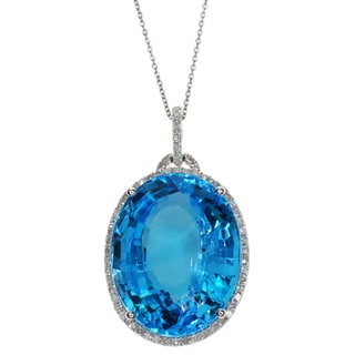 Kabella 14k White Gold Diamond Accent Blue Topaz Pendant