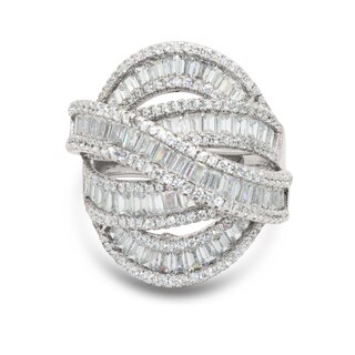 Gioelli Sterling Silver Criss Cross Baguette-cut Cubic Zirconia Ring