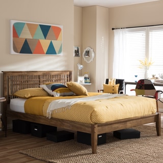 Baxton Studio Khristos Mid-century Modern Solid Walnut Wood Window-Pane Style Platform Bed