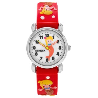 Geneva Platinum Kid's Mermaid and Seashell Design Silicone Strap Watch