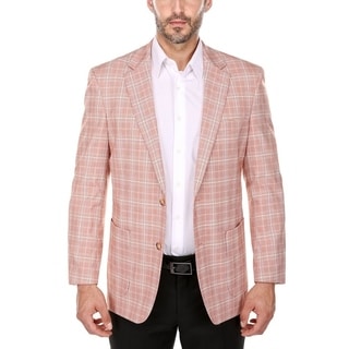 Verno Bartolo Men's Red and Parchment Glen Plaid Classic Fit Italian Style Wide Notch Lapel Blazer
