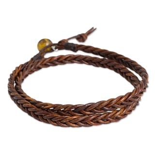 Men's Leather 'Double Cinnamon' Tiger's Eye Bracelet (Thailand)