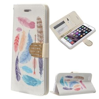 Insten White/ Blue Feather Leather Case Cover with Stand/ Wallet Pouch/ Diamond/ Photo Display For Apple iPhone 6 Plus/ 6s Plus