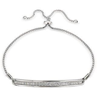 Icz Stonez Silver Cubic Zirconia Bar Adjustable Bracelet