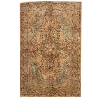 Herat Oriental Persian Hand-knotted 1940s Semi-antique Tabriz Green/ Tan Wool Rug (6'6 x 10'2)