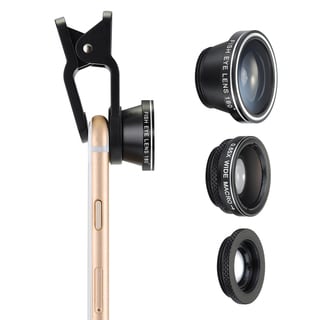 VicTec 3-in-1 Clip-On 180-degree Fisheye + 0.65X Wide Angle + 10X Macro Lens for Smartphones