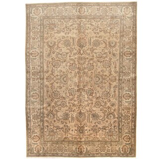 Herat Oriental Persian Hand-knotted 1940s Semi-antique Tabriz Beige/ Green Wool Rug (7'10 x 10'10)