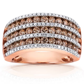 Annello 10k Gold 1 1/2ct TDW Brown and White Diamond Multi Row Ring (H-I, I1-I2)