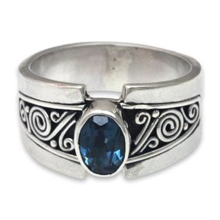 Handcrafted Sterling Silver 'Blue Karma' Blue Topaz Ring (Indonesia)