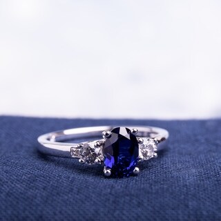Miadora 10k White Gold Oval-cut Created Blue and White Sapphire Diamond Accent 3-stone Ring