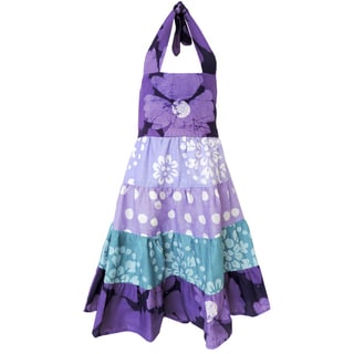 Global Mamas Hand Batiked Girls Gypsy Dress - Violet Patchwork (Ghana)