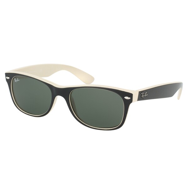 Shop Ray Ban New Wayfarer Rb Black On Beige Frame Green Lens