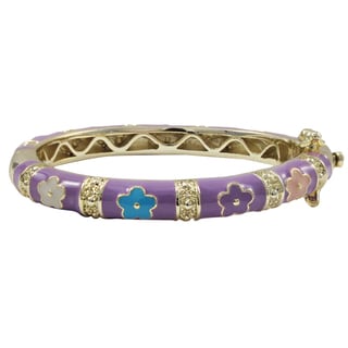 Gold Finish Lavender and Multi-color Enamel Flower Children's Bangle Bracelet