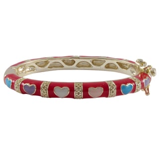Gold Finish Red and Multi-color Enamel Heart Children's Bangle Bracelet