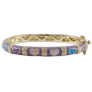 Gold Finish Lavender and Multi-color Enamel Heart Children's Bangle Bracelet