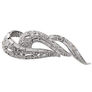 Rhodium Finish Baguette Crystals Filigree Pin Brooch