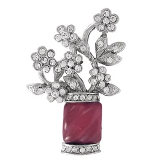 Rhodium Finish Pink and White Crystals Flower Bouquet Pin Brooch