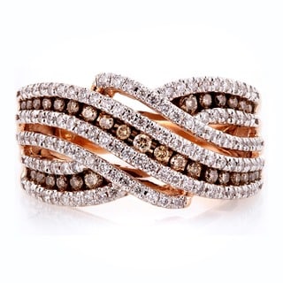 Annello 10k Gold 1ct TDW Brown and White Diamond Curved Multi Row Anniversay Ring (H-I, I1-I2)